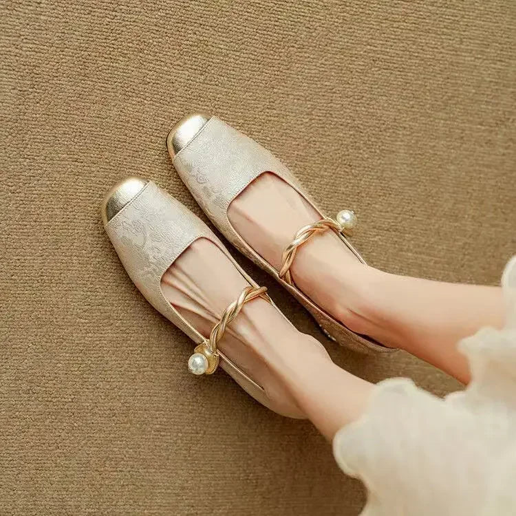 Fiona | Braided Pearl-Strap Flats