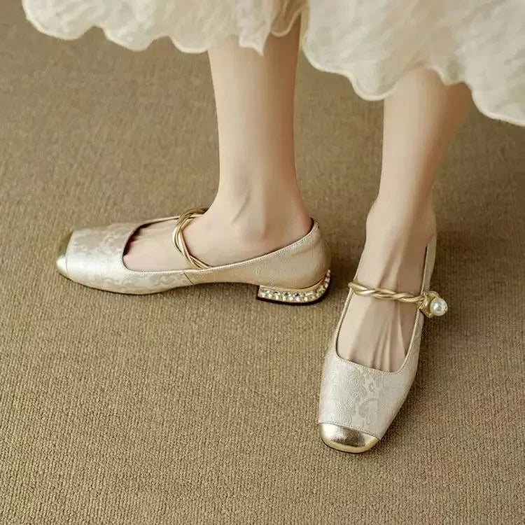 Fiona | Braided Pearl-Strap Flats