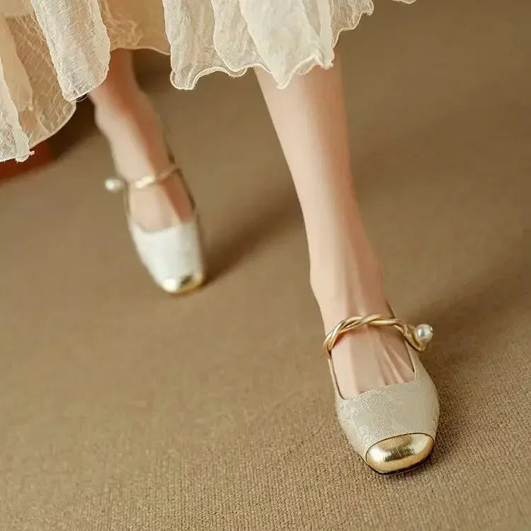 Fiona | Braided Pearl-Strap Flats