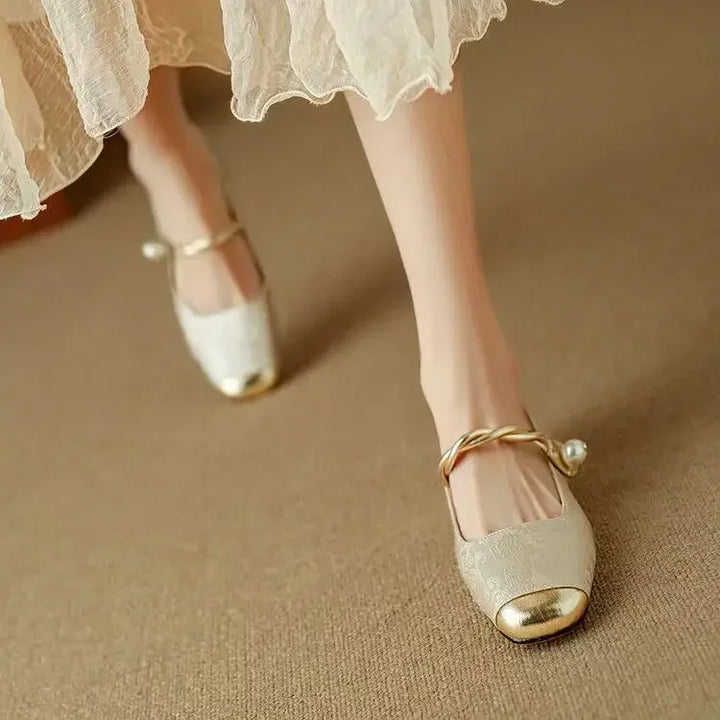 Fiona | Braided Pearl-Strap Flats