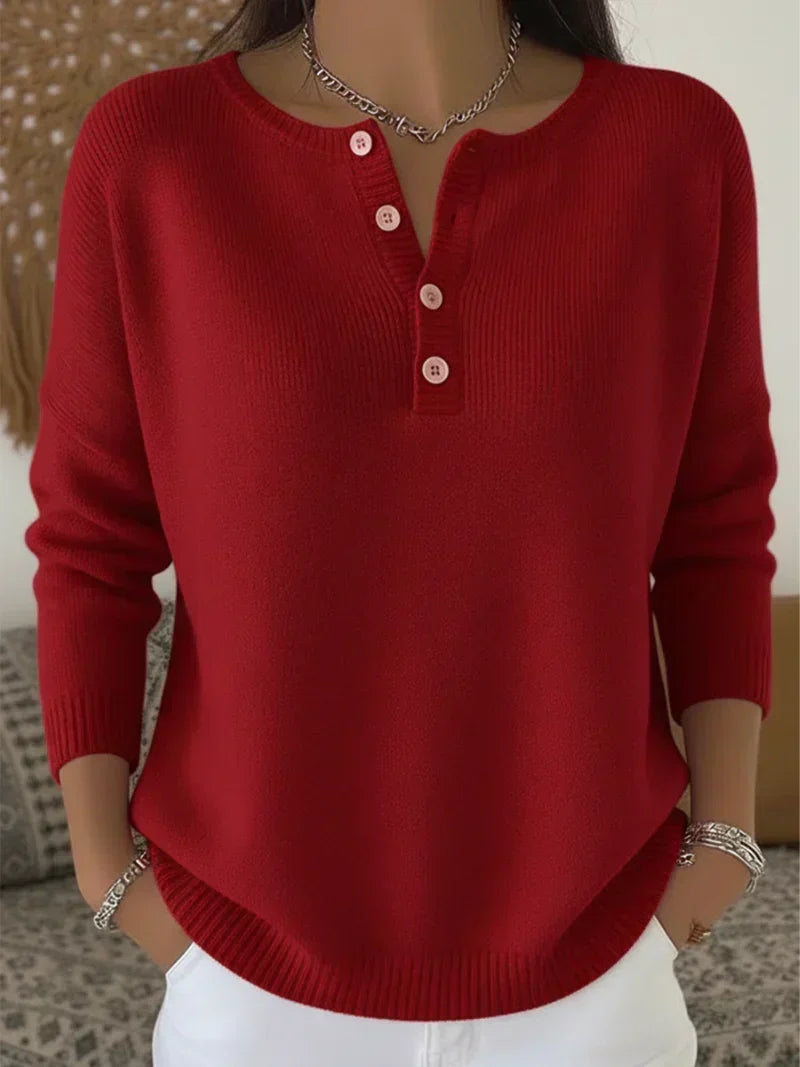 Bridget | Soft Henley Button Knit Sweater