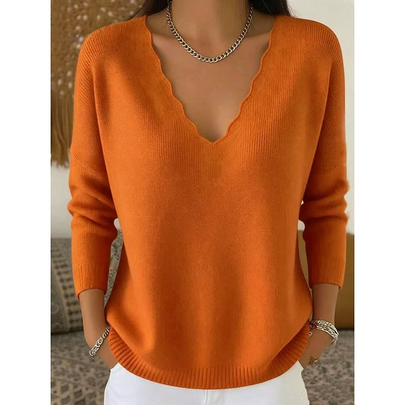 Maribeth | Halloween Scalloped V-Neck Sweater