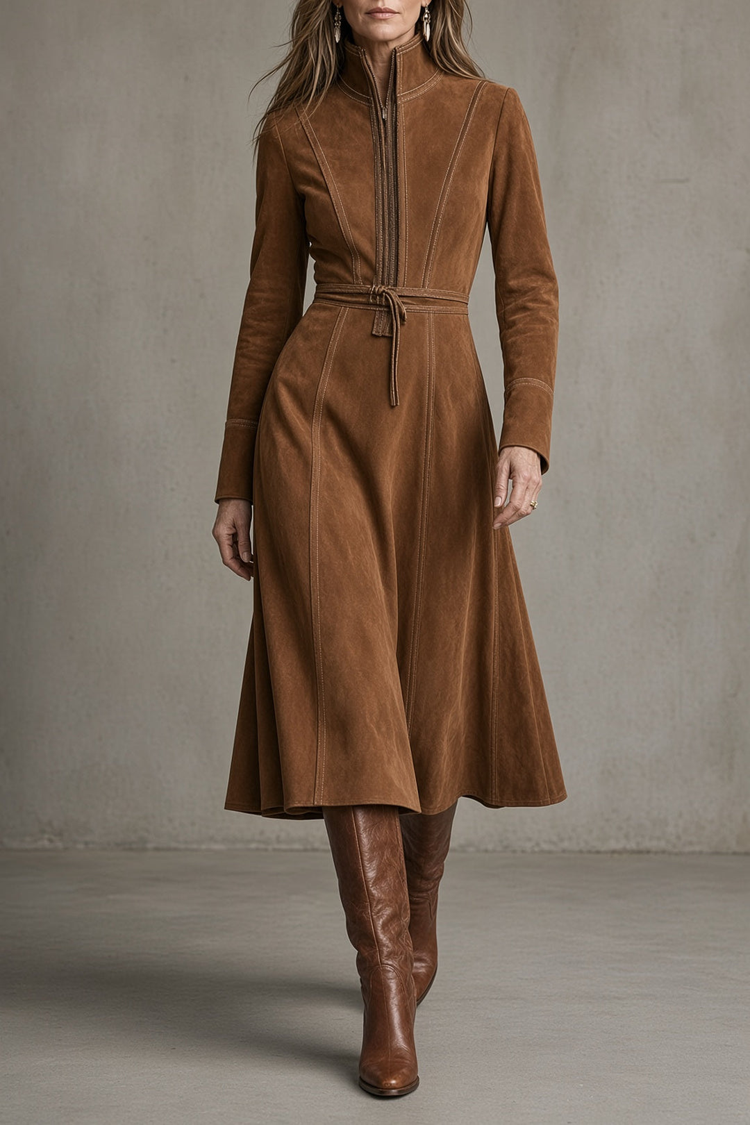 Rosa | Belted Zip-Front Midi Dress