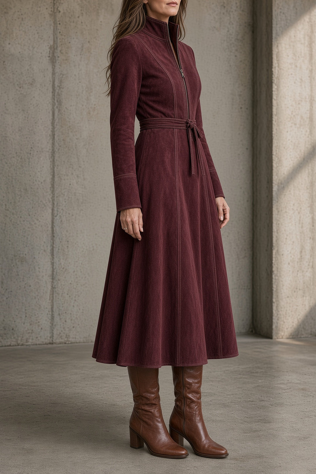 Rosa | Belted Zip-Front Midi Dress