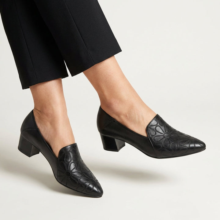 Marceline | Floral Embossed Block-Heel Pumps