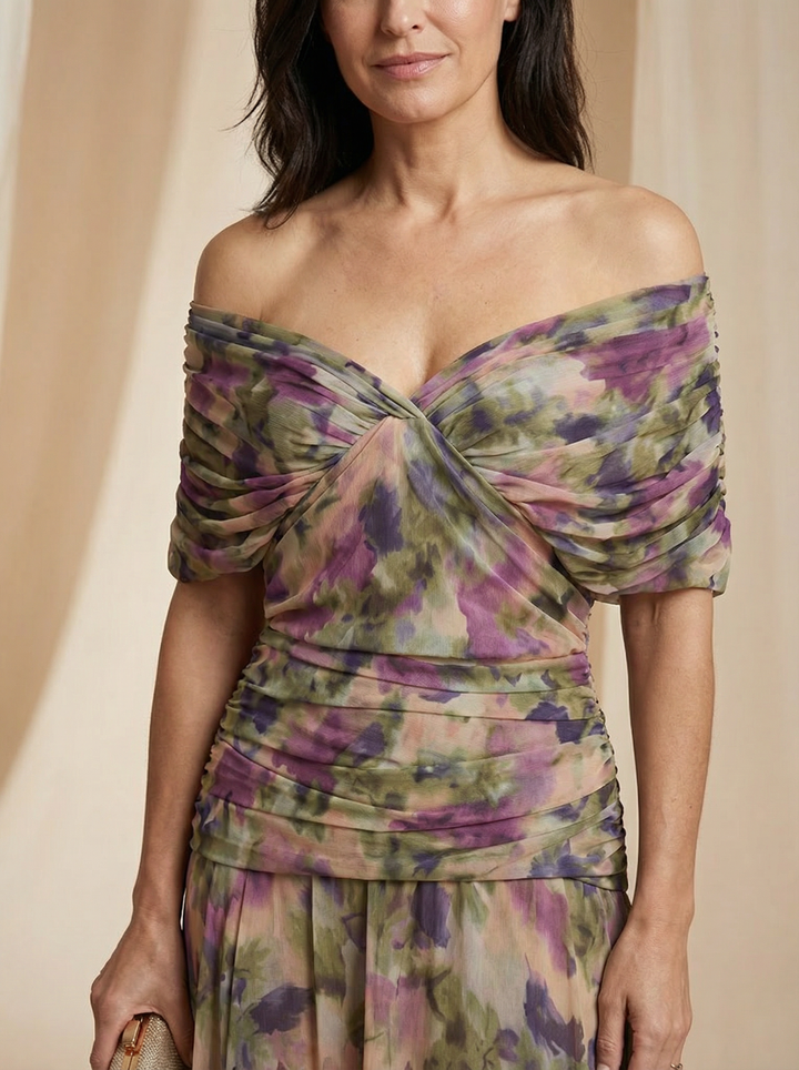 Nerissa | Off-Shoulder Garden-Print Dress