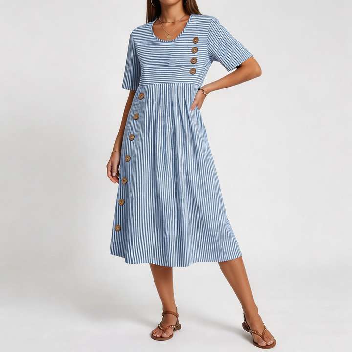 Harlow | Striped Button-Detail Midi Dress