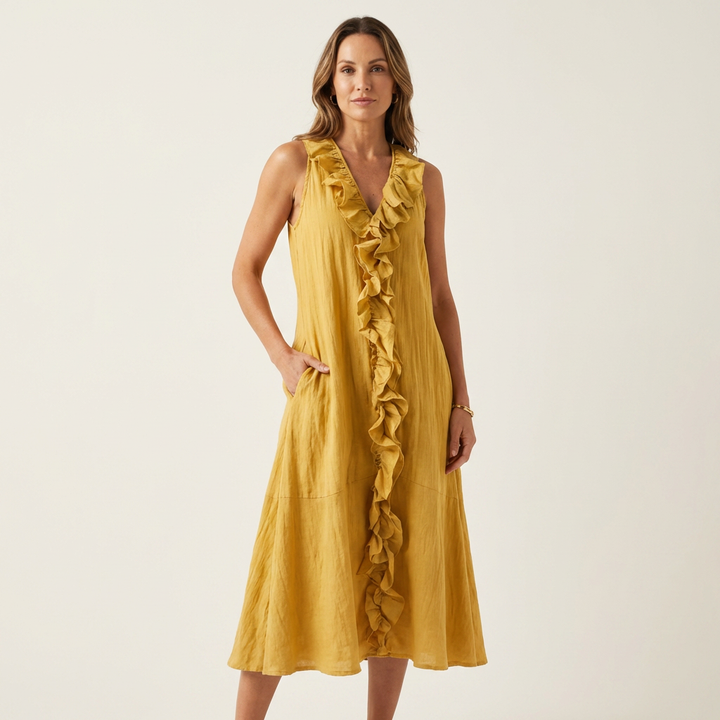 Tansy | Flowing Ruffle-Front Maxi Dress