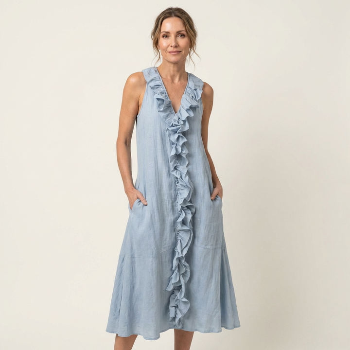 Tansy | Flowing Ruffle-Front Maxi Dress