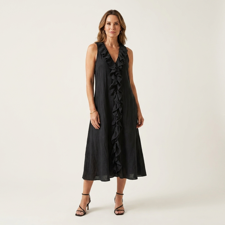 Tansy | Flowing Ruffle-Front Maxi Dress