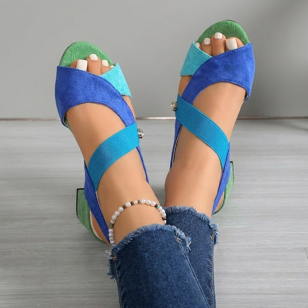 Helena | Colour-Block Block Heel Sandals