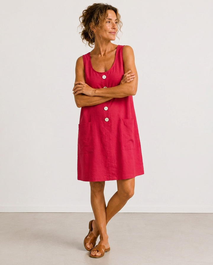 ODALIE | Sleeveless Button-Front Mini Dress with Pockets