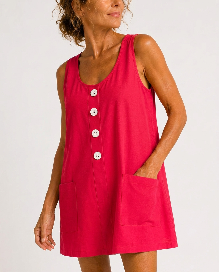 ODALIE | Sleeveless Button-Front Mini Dress with Pockets