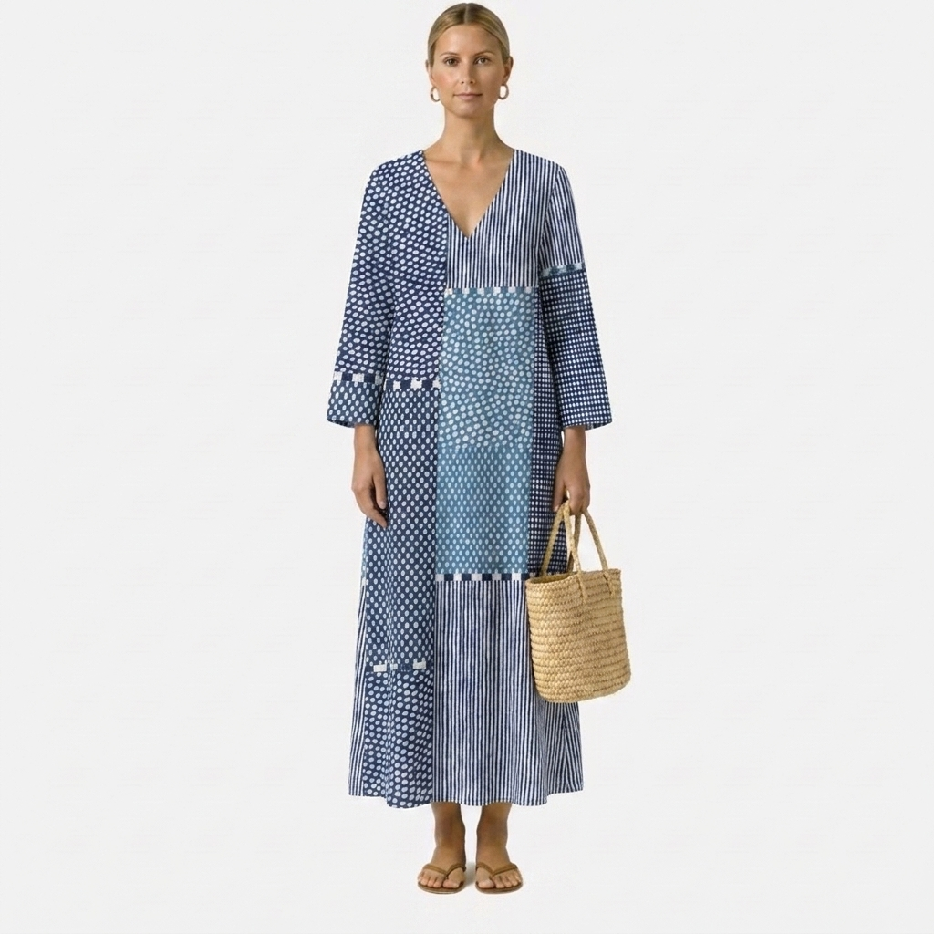 Sofia | Mixed-Print Midi Dress