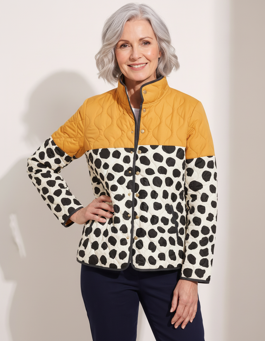 Louisa | Spotted Colourblock Quilted Jacket