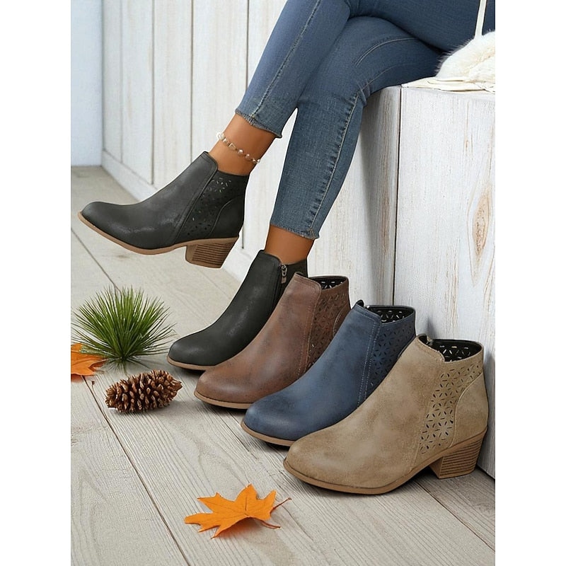 Louise | Cutout Block-Heel Ankle Boots