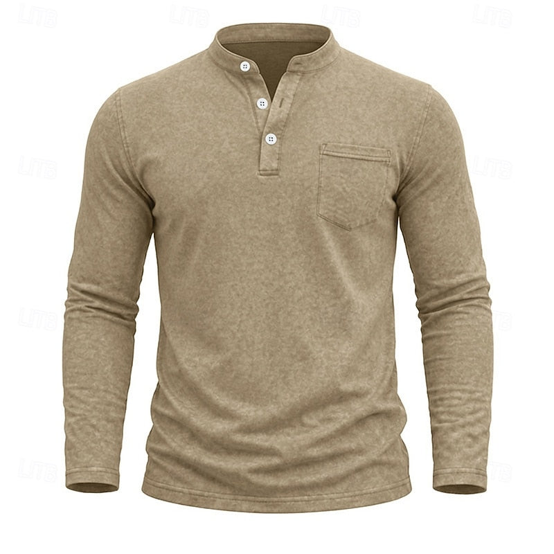 Elliot | Garment-Dyed Long Sleeve Henley Shirt