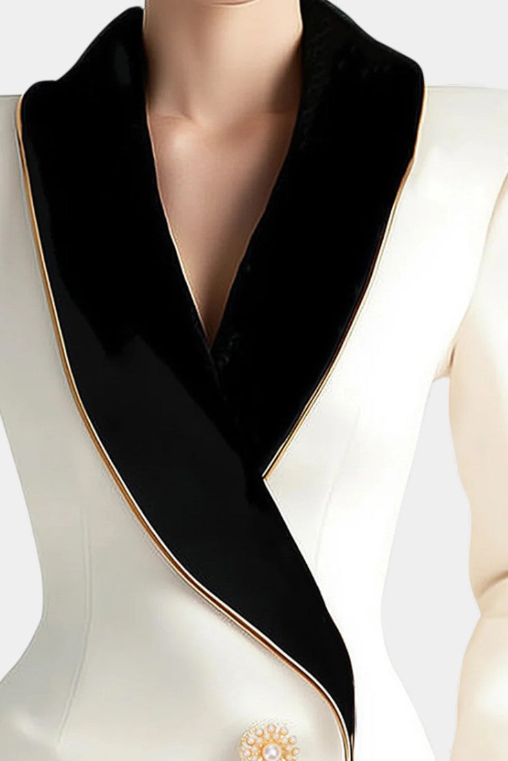 Eugenie | Asymmetrical Contrast-Lapel Blazer