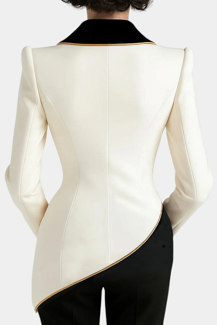 Eugenie | Asymmetrical Contrast-Lapel Blazer