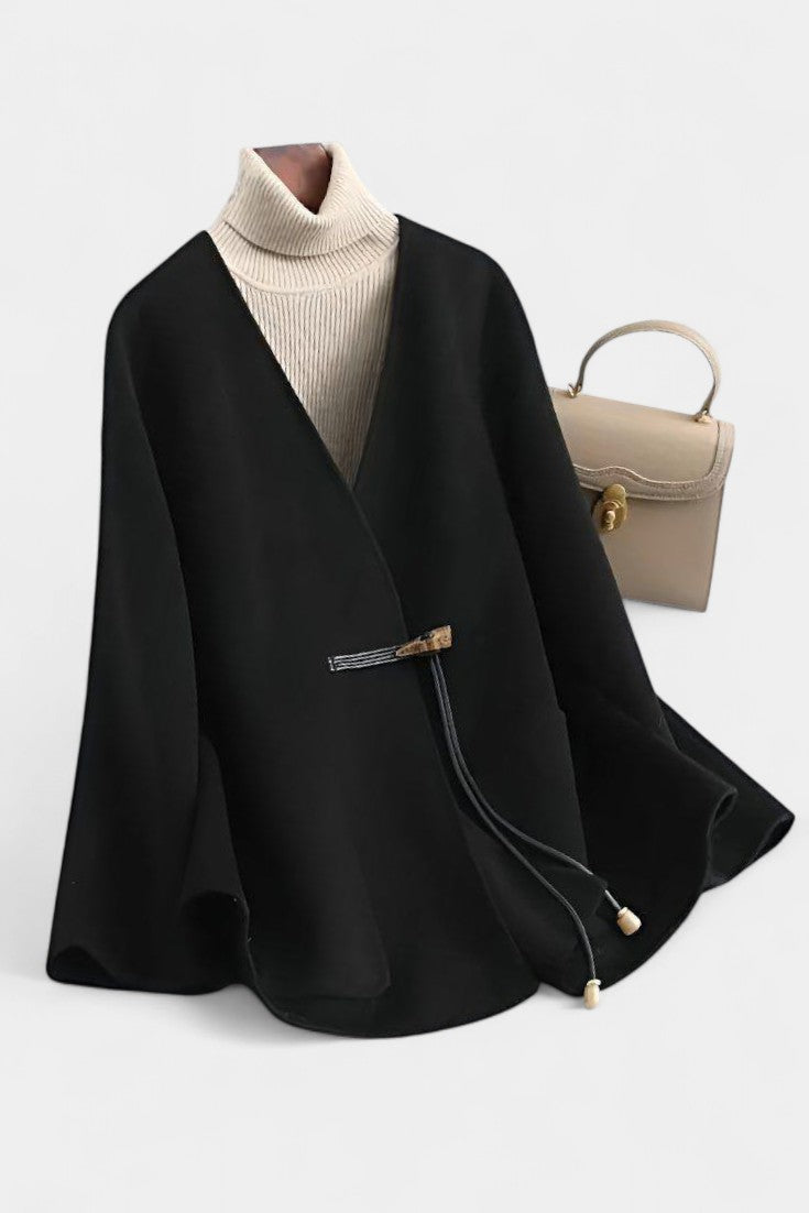 Rosanna | Relaxed Ribbed-Collar Cape Coat