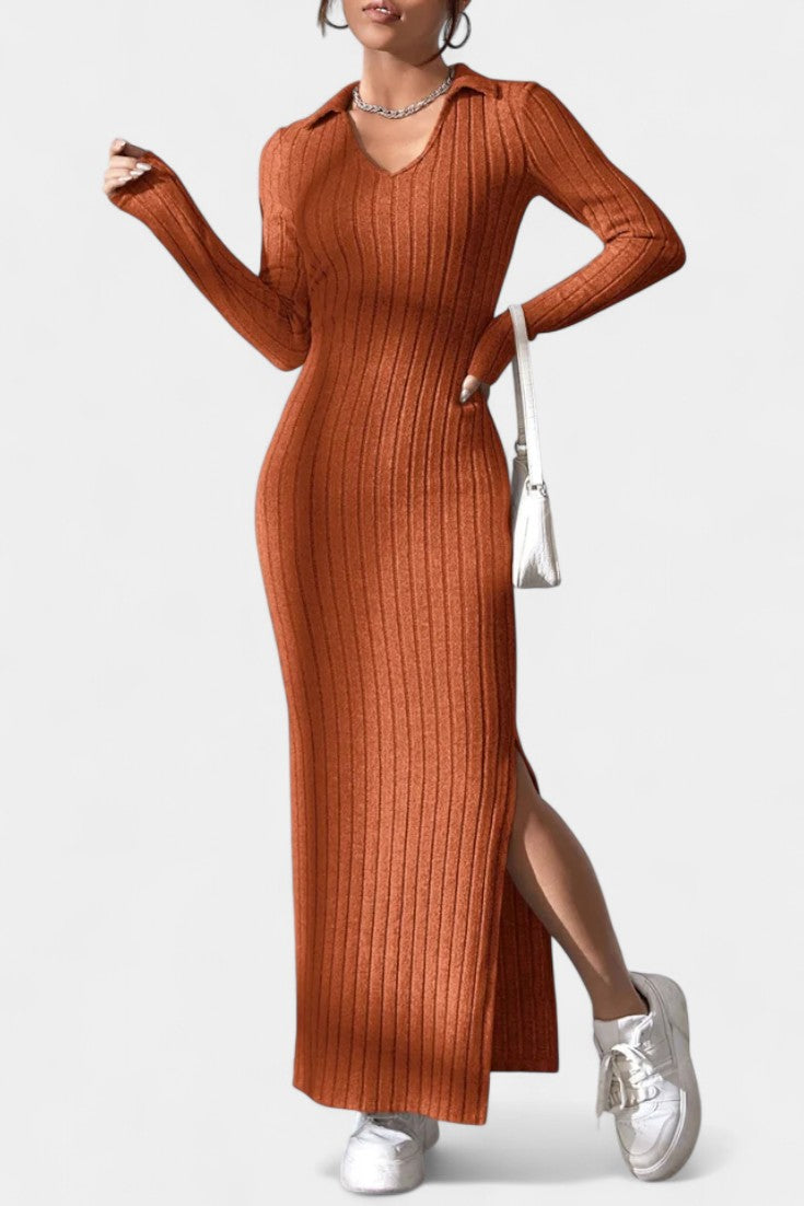 Sophia | Collared Ribbed Maxi Dress