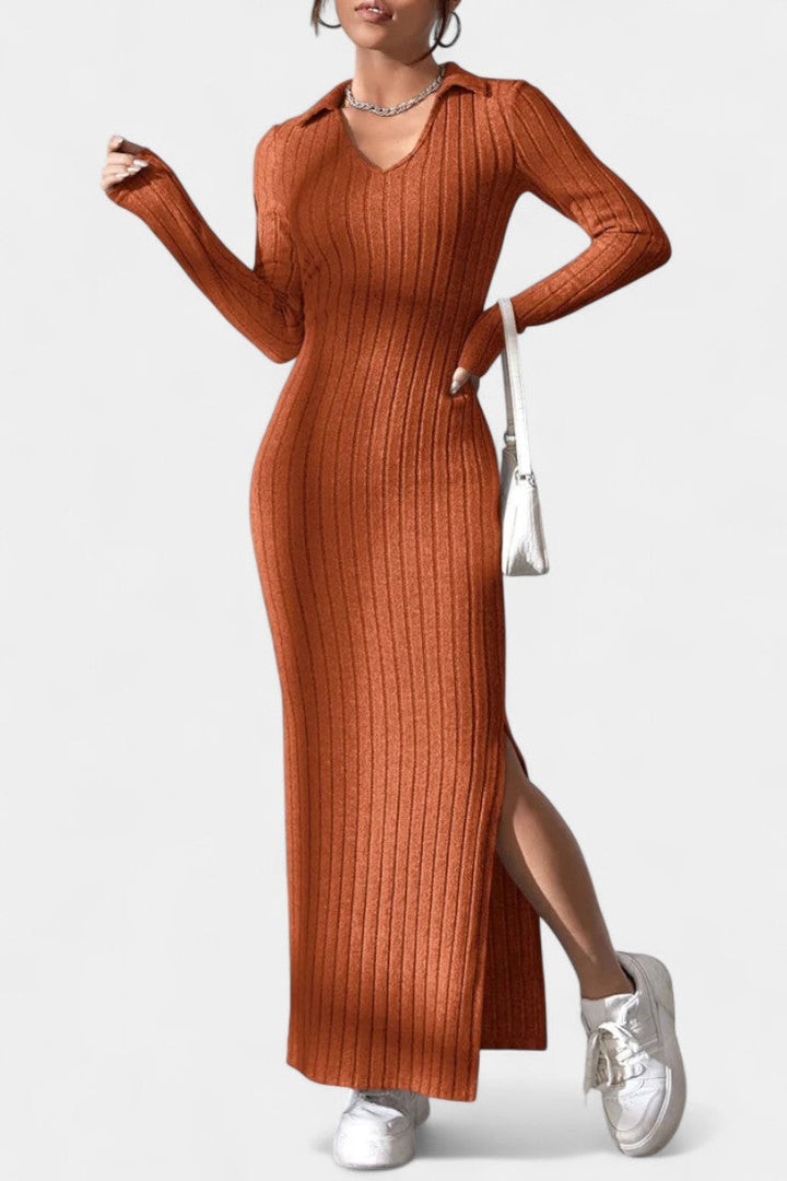 Sophia | Collared Ribbed Maxi Dress