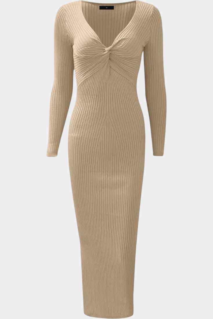 Aurelie | Ruched V-Neck Fitted Maxi Dress