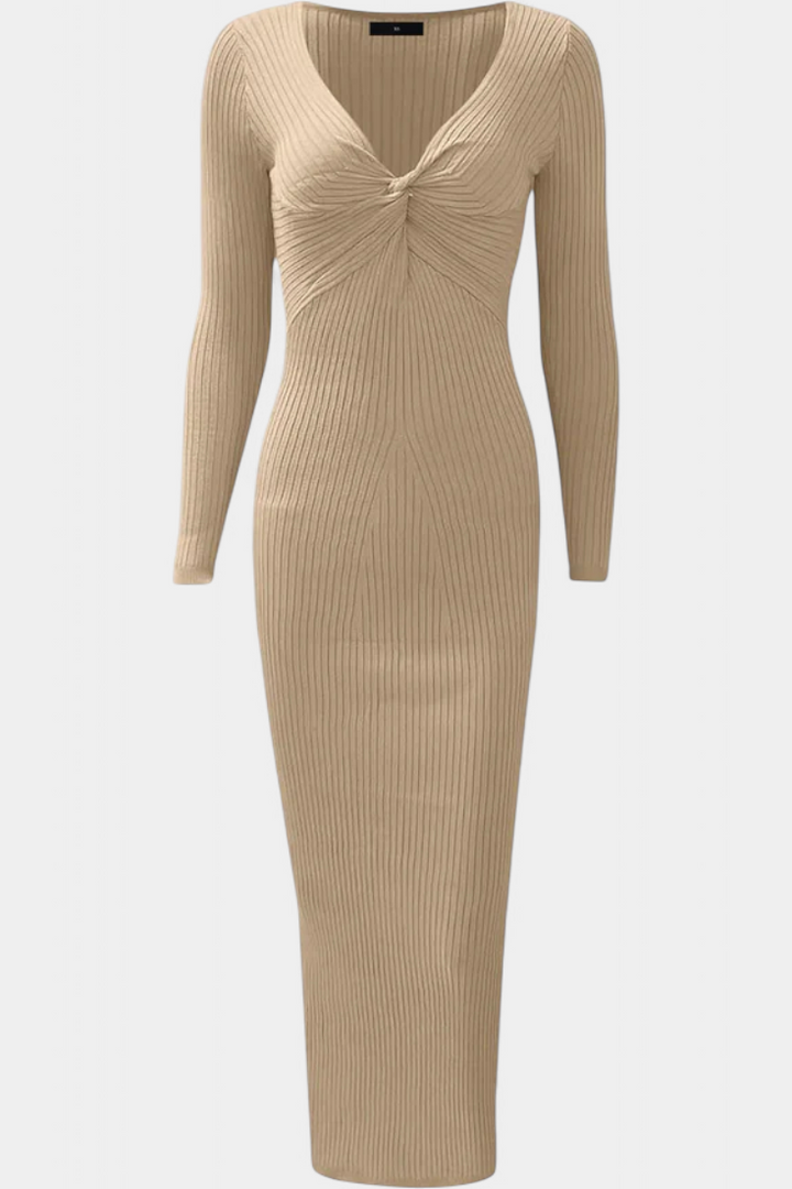 Aurelie | Ruched V-Neck Fitted Maxi Dress