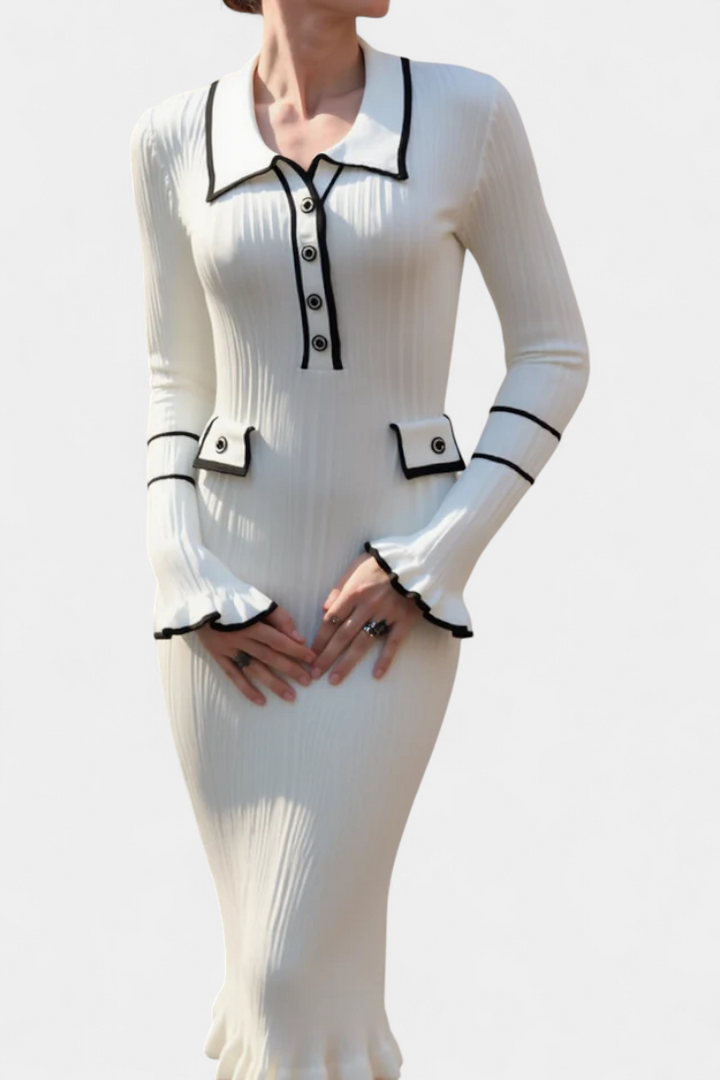 Bernadette | Ribbed Polo-Collar Midi Dress