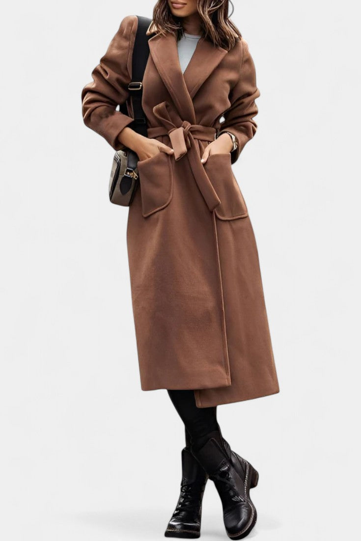 Cordula | Belted Longline Coat with Notched Collar