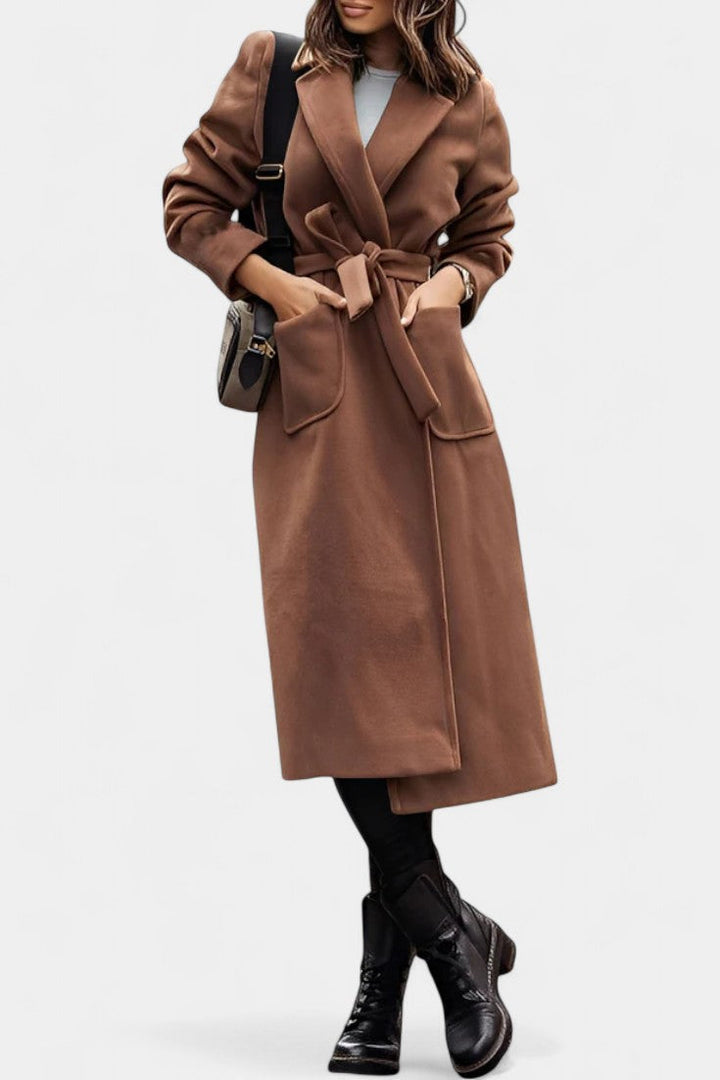 Cordula | Belted Longline Coat with Notched Collar
