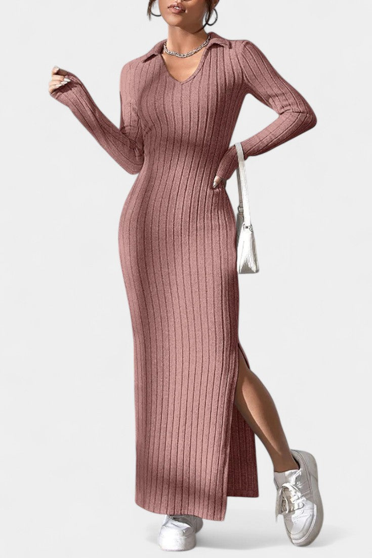 Sophia | Collared Ribbed Maxi Dress