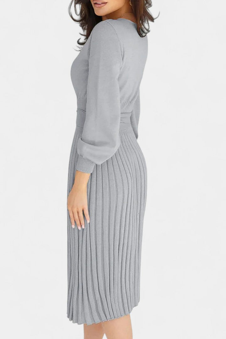Adelina | Belted Pleated Midi Dress