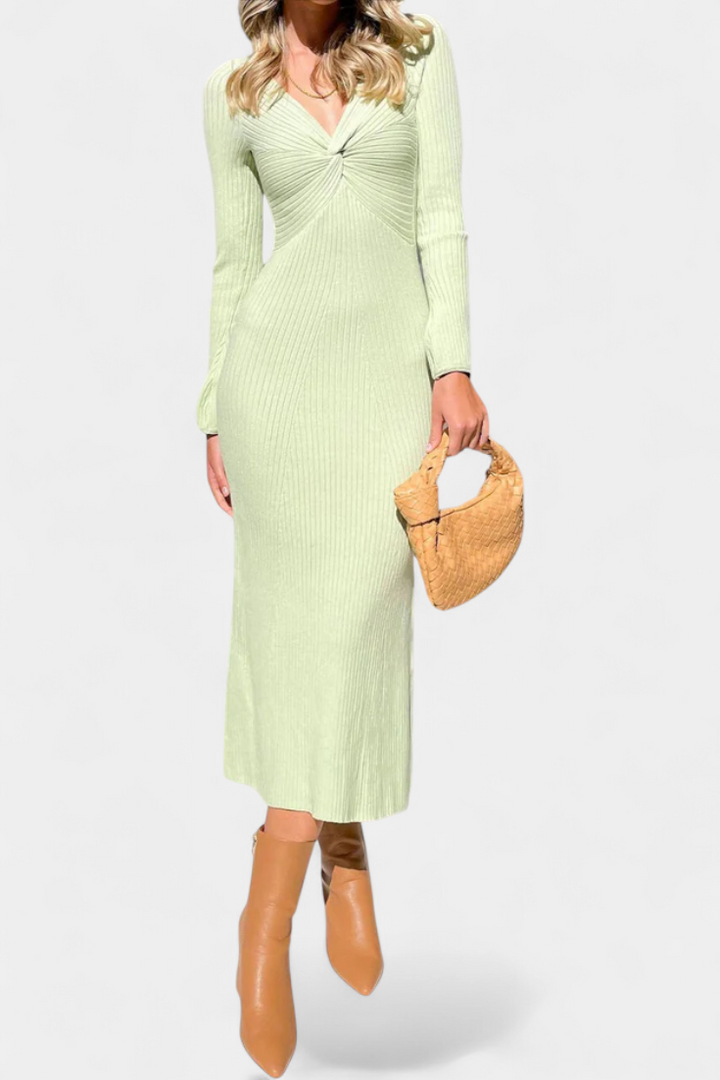 Aurelie | Ruched V-Neck Fitted Maxi Dress