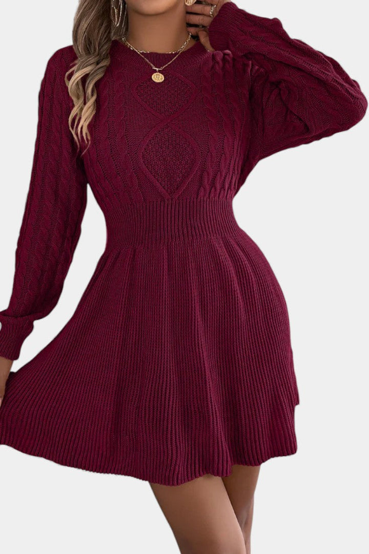 Fenella | Cable-Knit Fit-and-Flare Sweater Dress