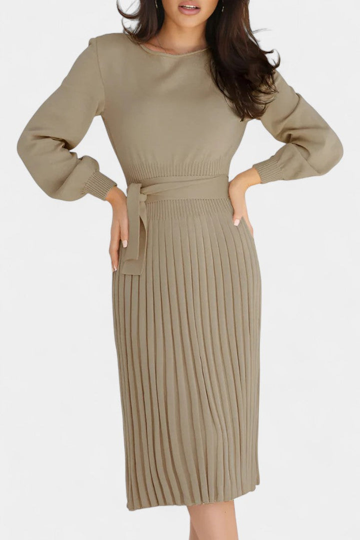 Adelina | Belted Pleated Midi Dress