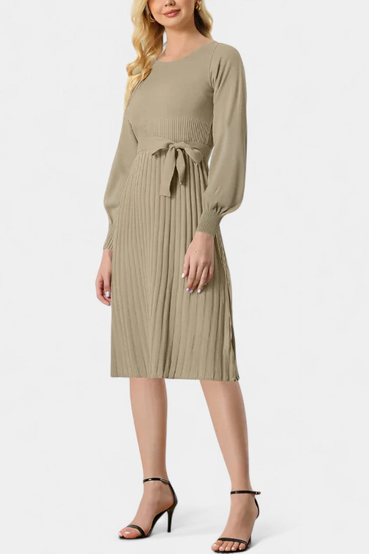 Fleur | Belted Pleated Midi Dress