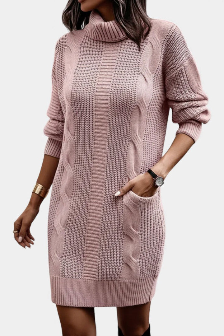 Hannah | Cable Knit Roll Neck Jumper Dress