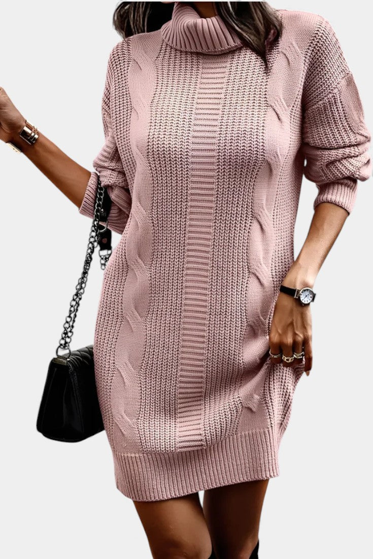 Hannah | Cable Knit Roll Neck Jumper Dress