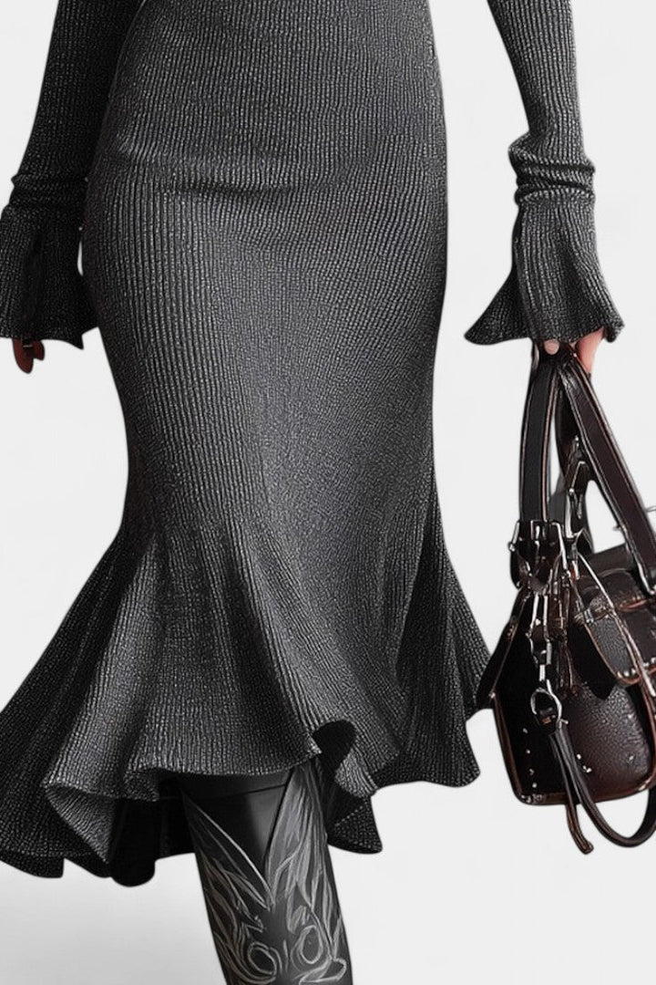 Elodie | Zip-Neck Fluted Midi Dress