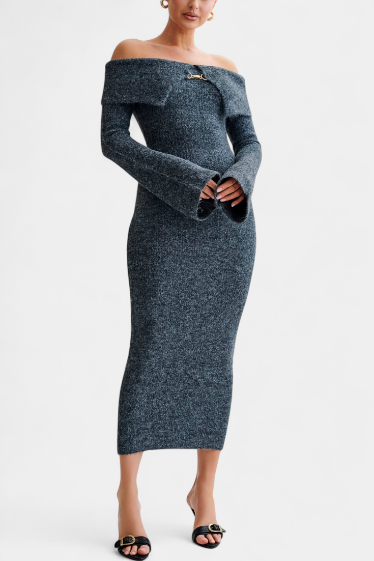 Elsie | Off-Shoulder Long Sleeve Midi Dress