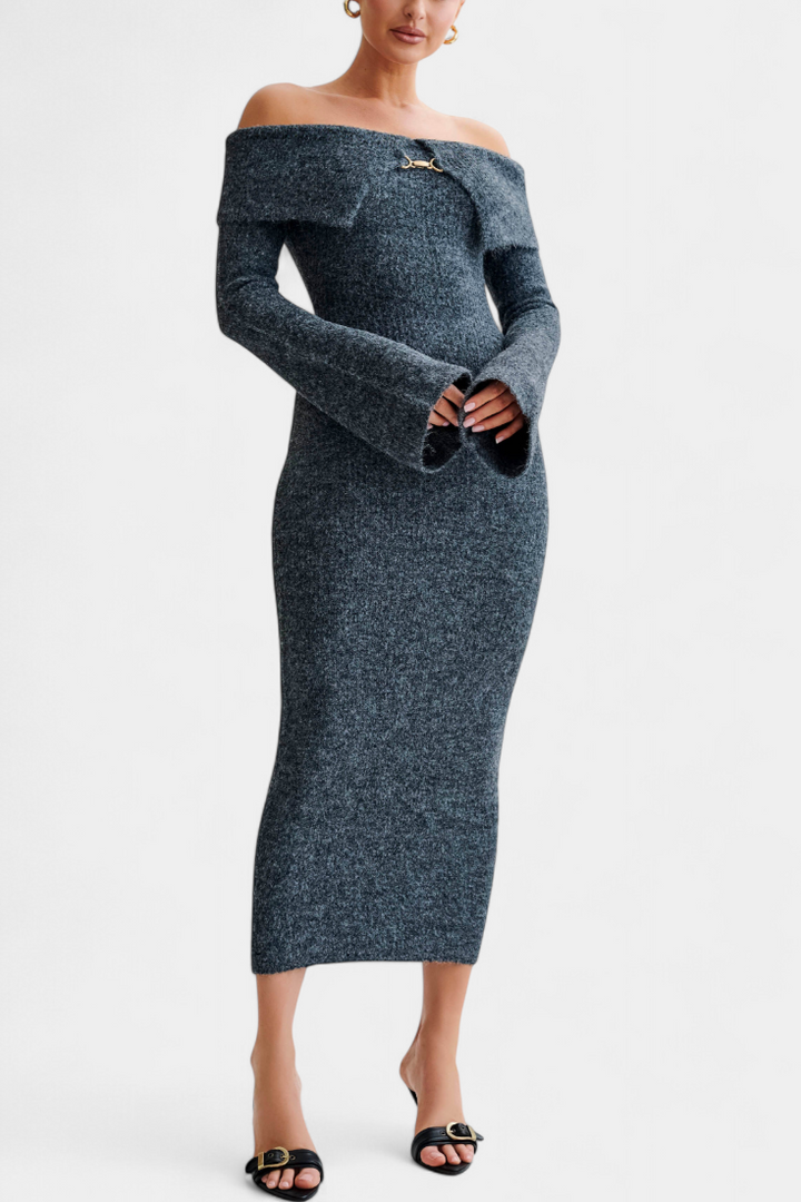 Elsie | Off-Shoulder Long Sleeve Midi Dress