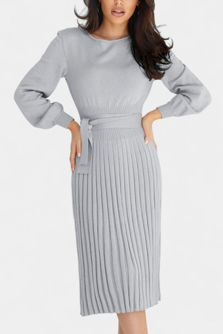 Adelina | Belted Pleated Midi Dress
