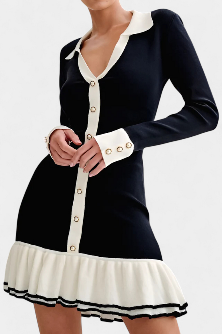 Katrina | Ruffle-Hem Collared Sweater Dress