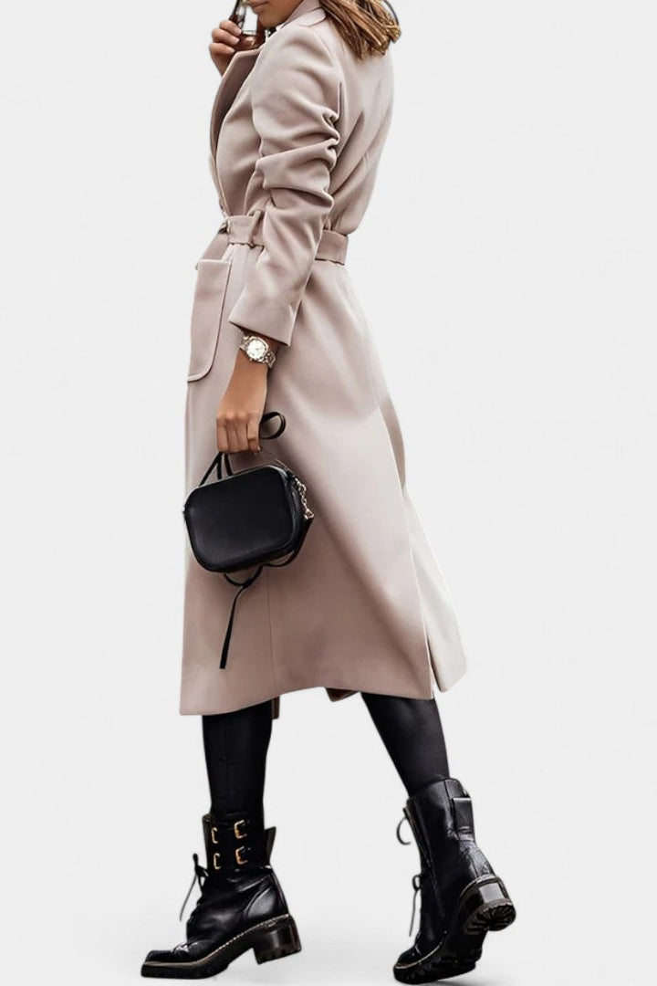 Cordula | Belted Longline Coat with Notched Collar