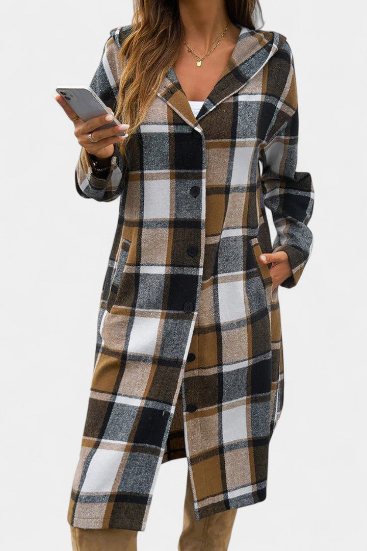 Carys | Hooded Checked Longline Coat
