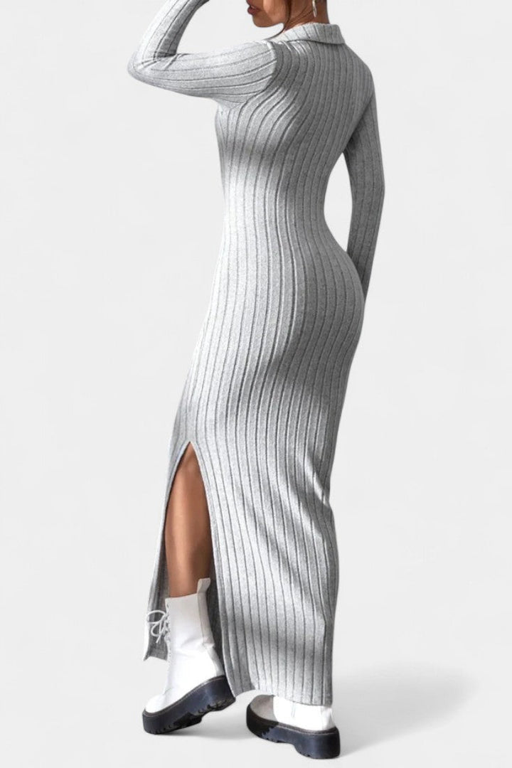 Melanie | Ribbed Collared Maxi Dress