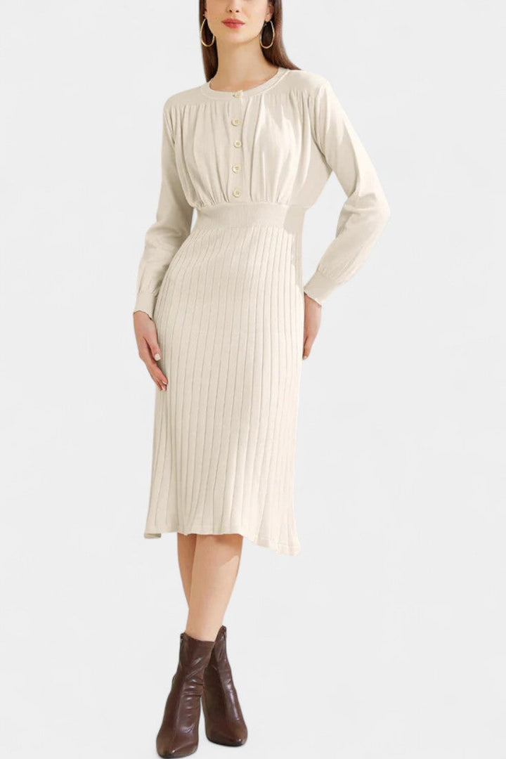 Evangeline | Ribbed Button-Front Midi Dress