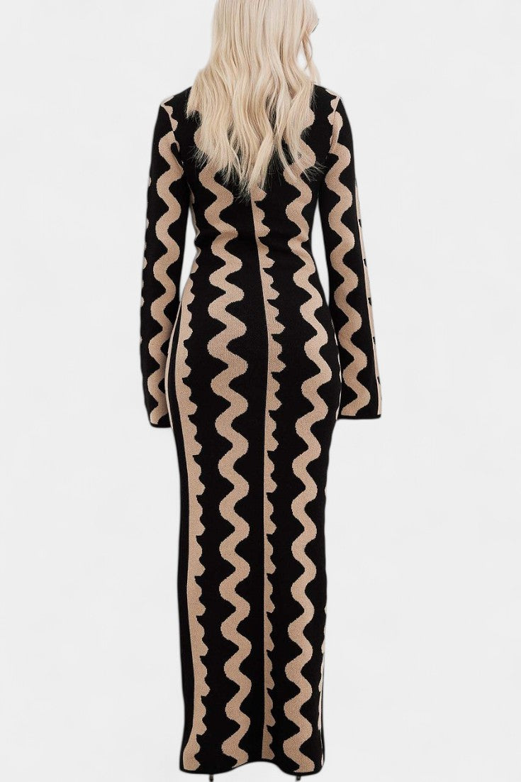 Elaina | Wave-Patterned Maxi Dress