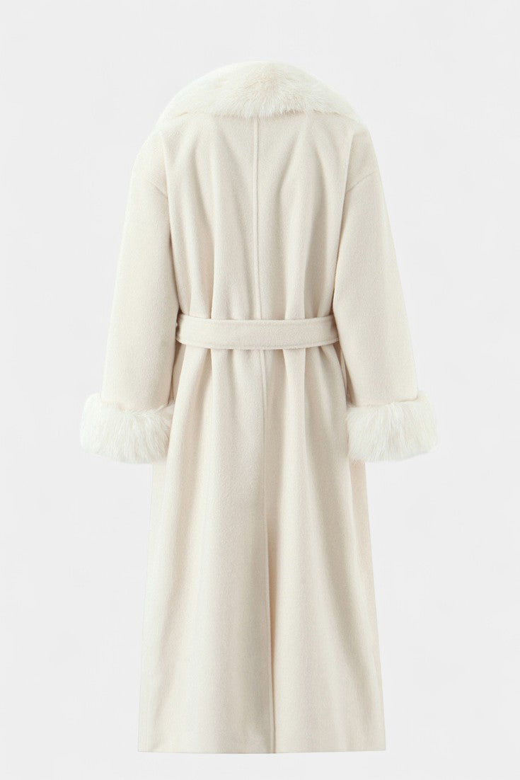 Rosalie | Belted Long Coat with Soft Fur Trim